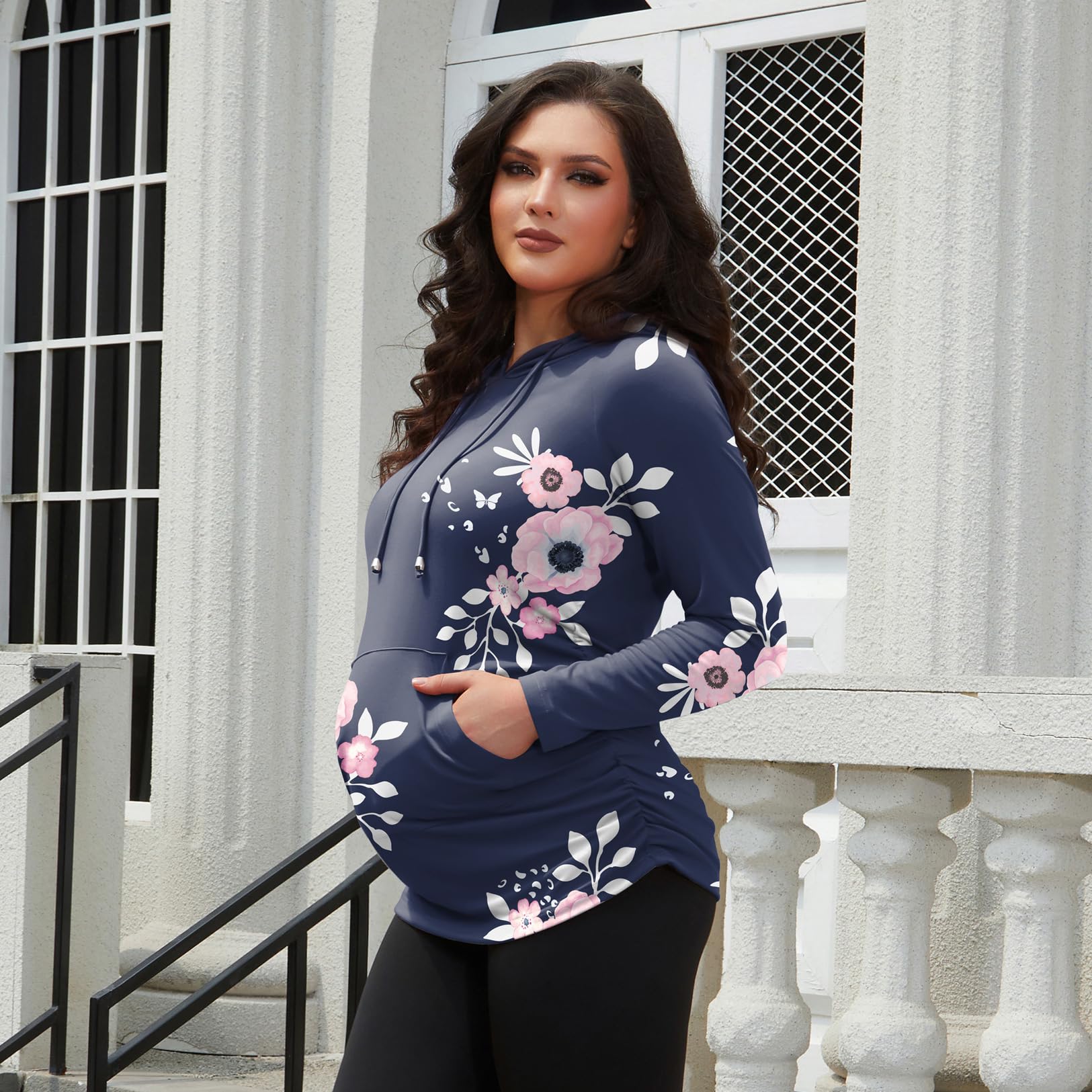 GINKANA Damen Baseball Rundhals Blume Raglanärmel Umstandsshirt Top Schwangerschaft Shirt