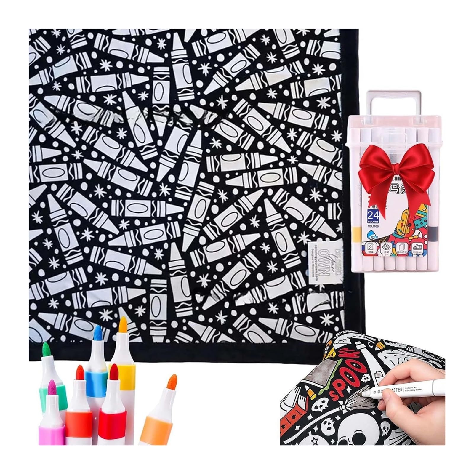 Vekoro DIY Coloring Blanket DIY Coloring Blanket with Markers Color Your Own Blankets(D)