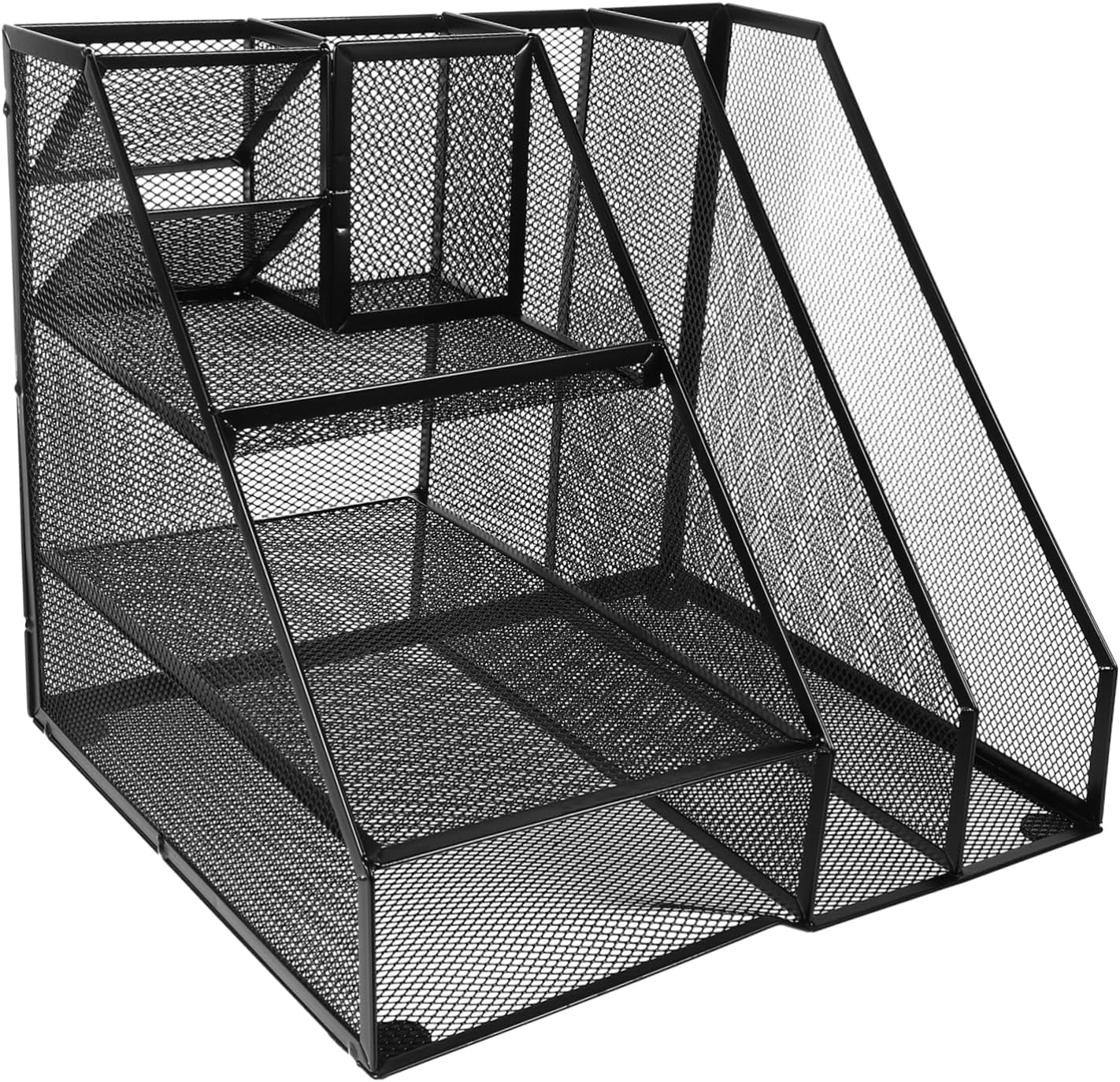 Metal Mesh File Organizer Left Pen Holder Desktop Storage Rack for Office Supplies Sturdy Iron Document Holder Vertical Compartments for Use