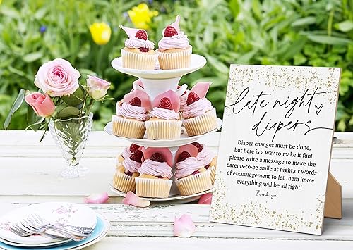 Miniatura 3 de Letrero de pañales de Baby Shower Games Late Night de 8 x 11 pulgadas, letrero de madera con puntos dorados, decoración de mesa neutra de género