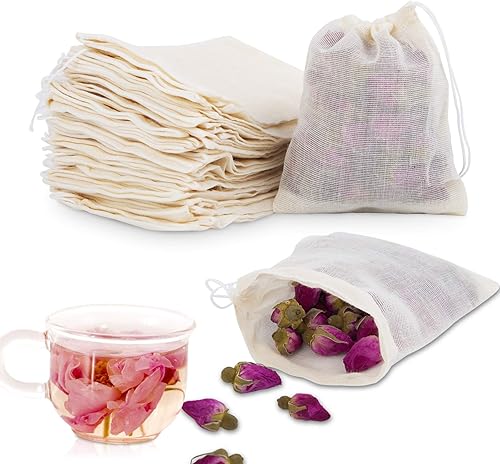 50 bolsas de muselina de algodón de 3.94 x 3.15 pulgadas, bolsas ecológicas con cordón para bolsitas reutilizables, manualidades, tés, especias,