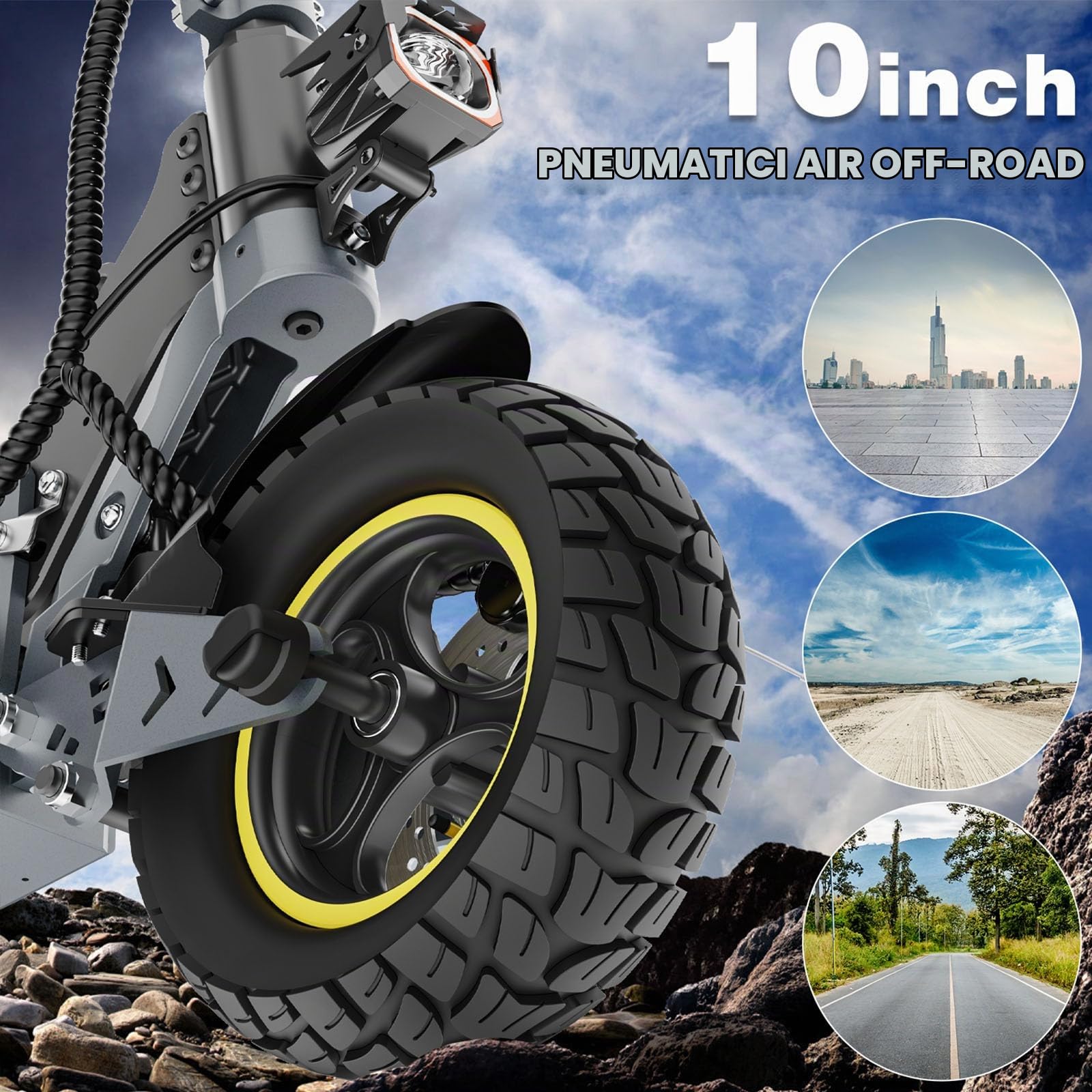 10" Monopattino Elettrico Adulto, Autonomia di 45-55KM, Doppio Ammortizzatore e Freni a Disco Anteriori e Posteriori, trotineta electrica Pieghevole,Scooter Elettrico Pieghevole Carico Massimo 150KG