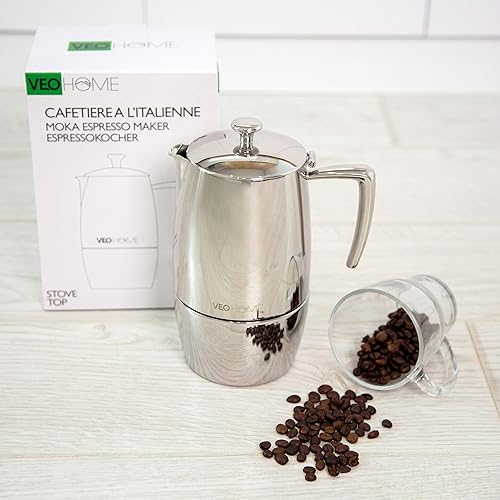 Miniatura 6 de VeoHome Cafetera espresso para estufa, 10 tazas de 16.9 fl oz, olla de inducción de acero inoxidable para múltiples estufas, irrompible y apta para