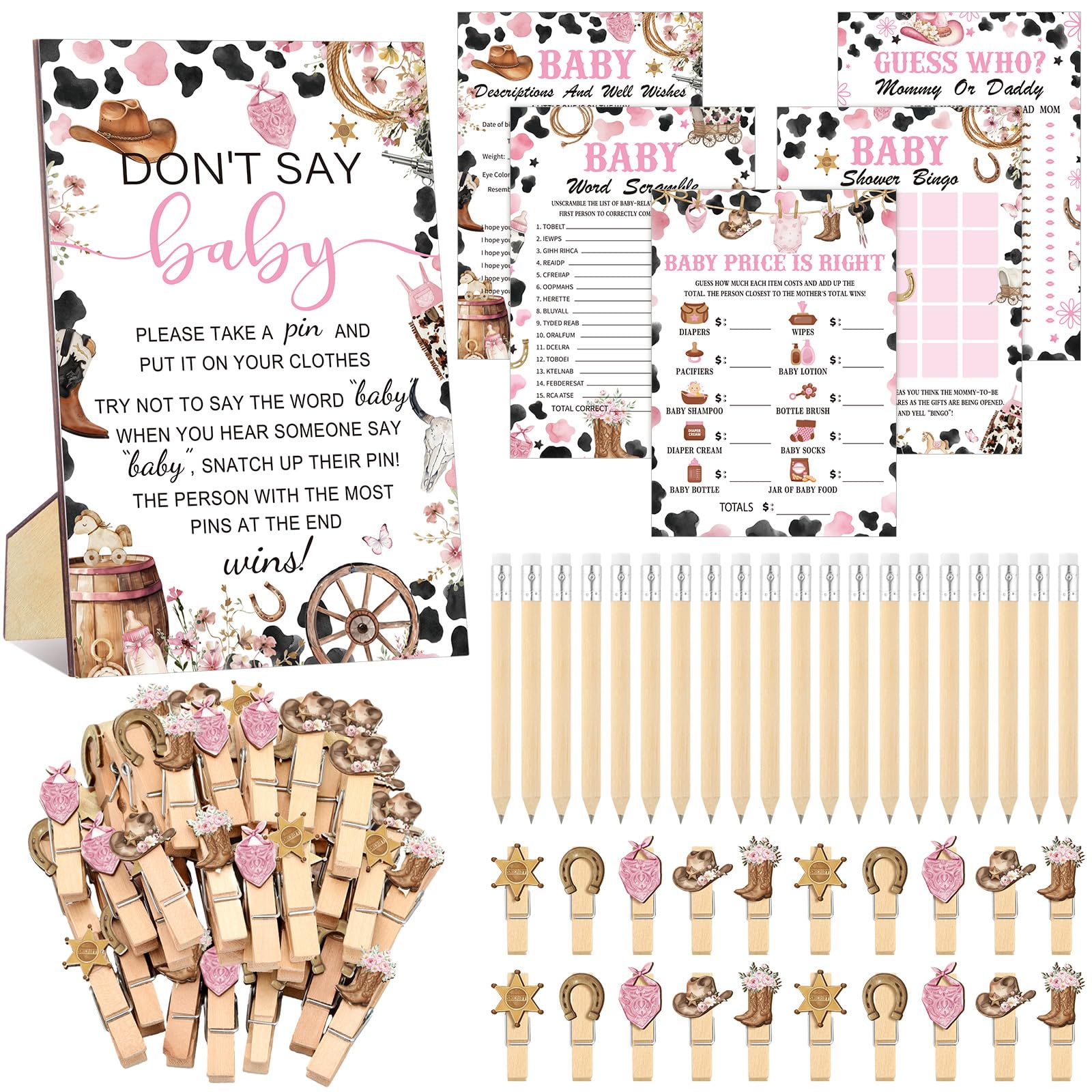 Patelai 321 Pcs Baby Shower Games Supplies, Cowgirl
