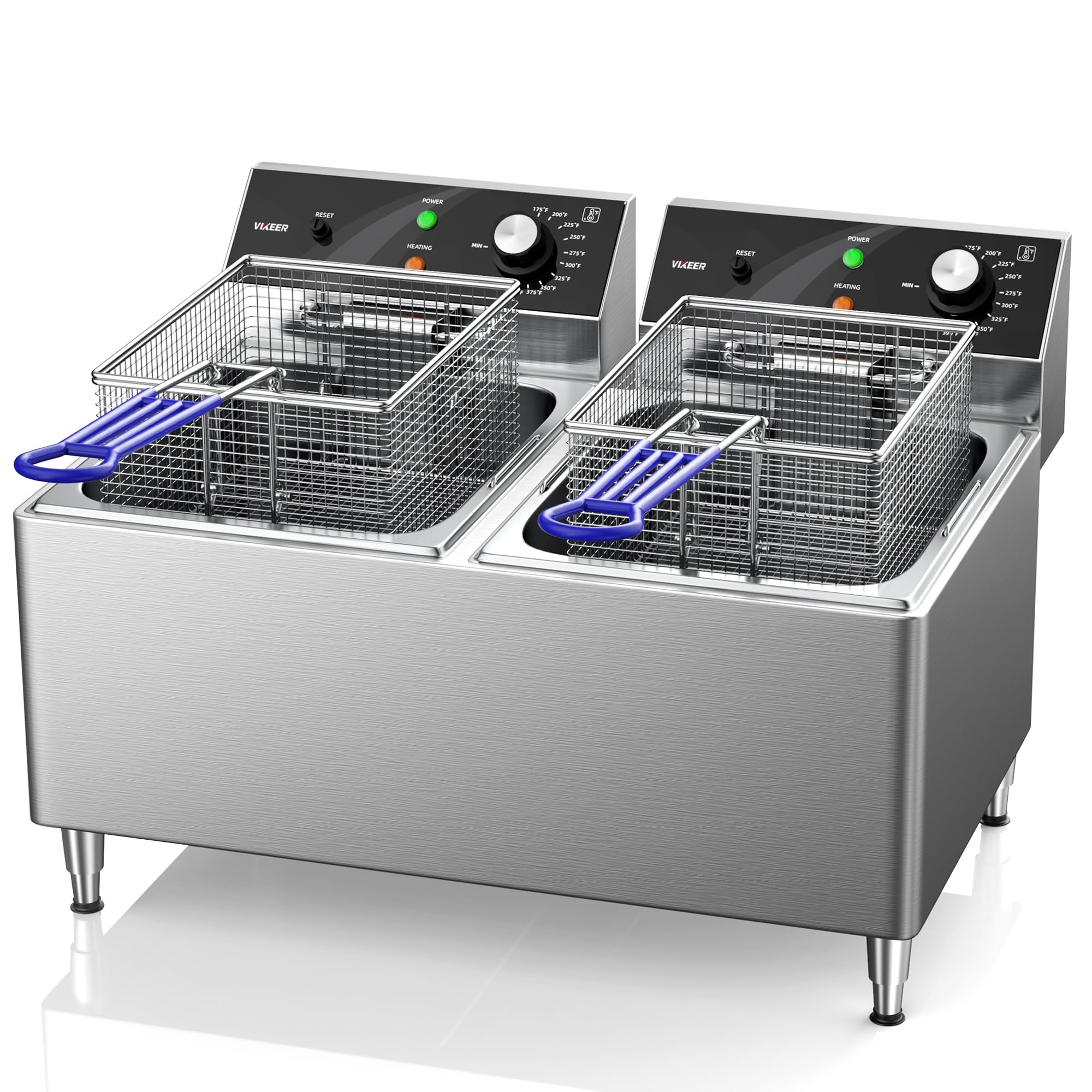 Deep fryer Commercial Deep Fryer 12L x 2/25.4QT Dual Tank Electric Deep Fryers with Basket Electric Countertop Fryer for Restaurant with 2 Frying Baskets, 3300W x 2, 240V Two 6-15 Phase Plugs