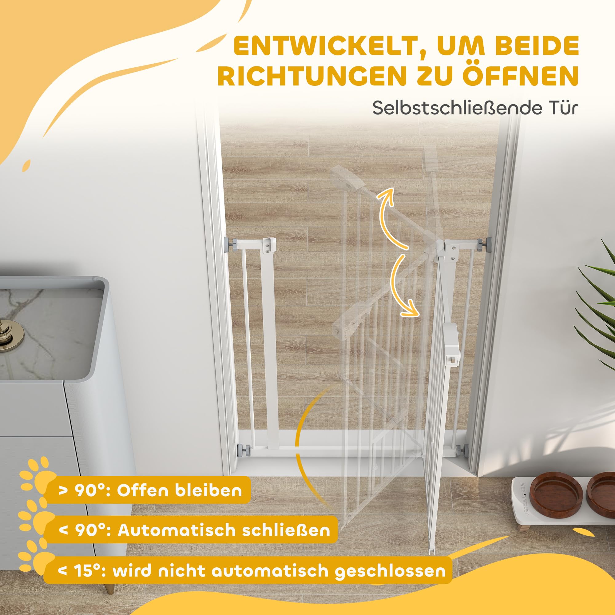 PawHut Treppenschutzgitter Ohne Bohren 74-80cm für Kinder Haustiere Weiß | Türschutzgitter, Kinderschutzgitter, Auto-Close, Einhand Öffnung, Doppelte Verriegelung, Türgitter für Treppen Türen