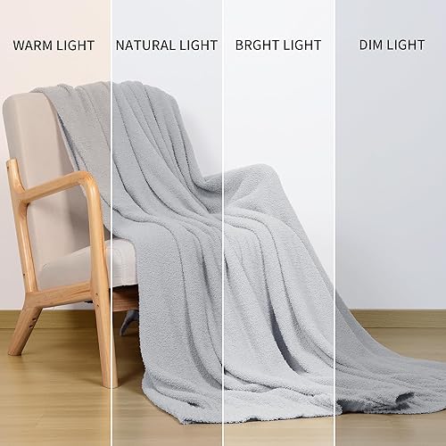 Miniatura 5 de Knit - Manta de cama acogedora de felpa, suave y mullida, tamaño Queen, manta de cama de lujo de 90 x 90 pulgadas, color gris