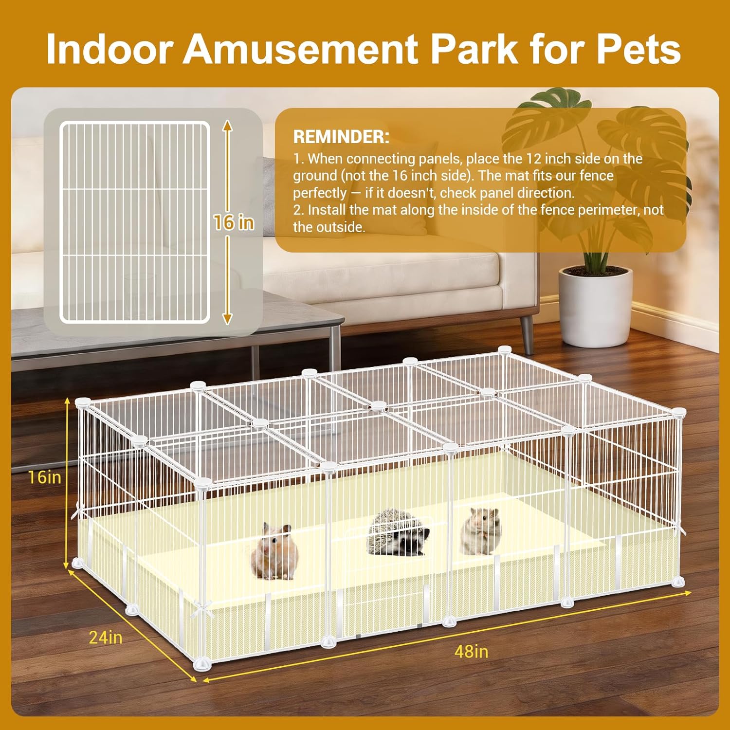 VISCOO 20 Panels Guinea Pig Cages, 48" x 24" x 16" DIY Small Animal Playpen with Transparent Top & Waterproof Mat, Enclosed Rabbit Cage for Bunny, Guinea Pigs, Hamsters, Metal Wire Yard Fence