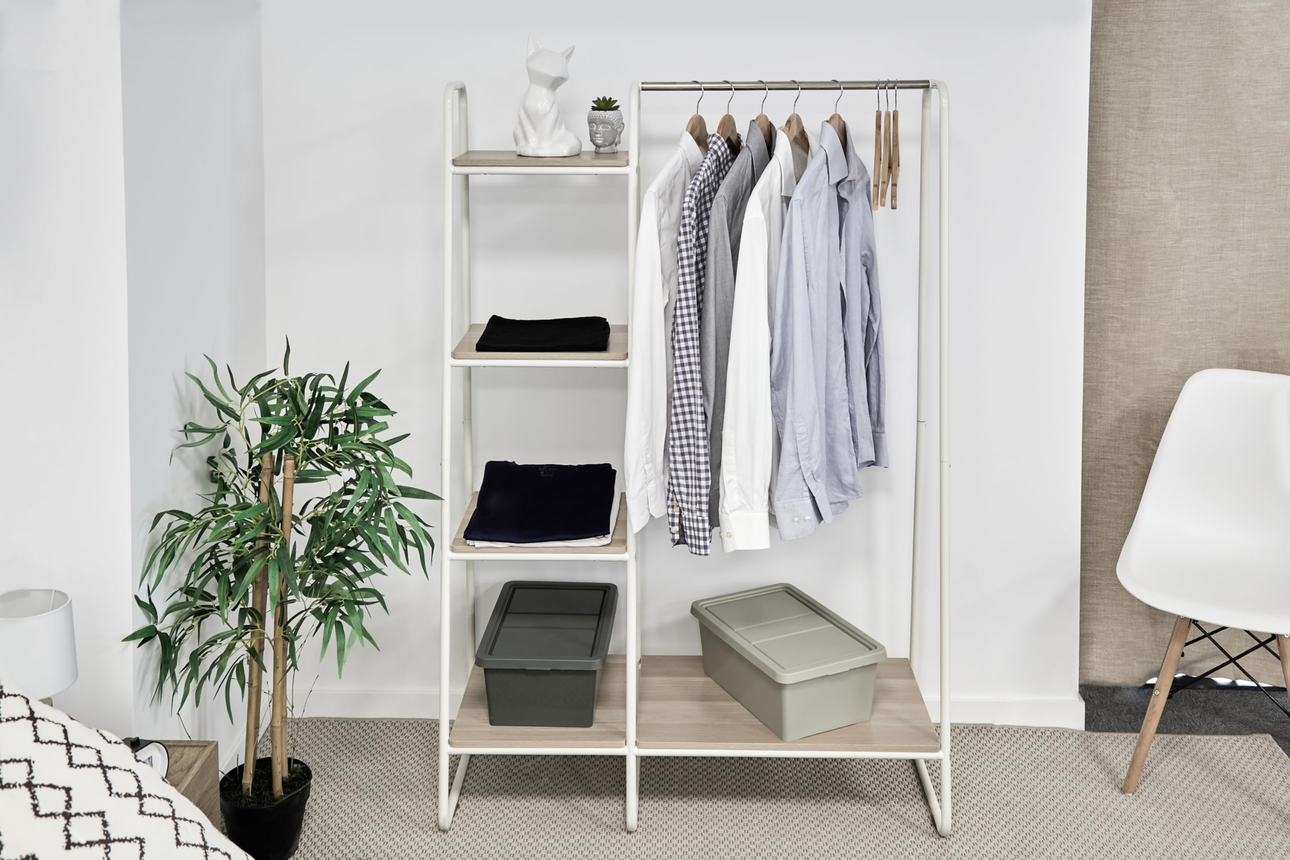 Appendiabiti Con Ripiano In Legno Iris Ohyama - 2 Livelli, Bianco, Design Moderno, Portata 30 Kg