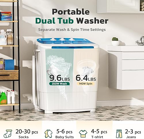 Miniatura 4 de Greenvelly Lavadora portátil, lavadora portátil de 16 libras y secadora combinada con drenaje extendido, 2 en 1, mini lavadora compacta de