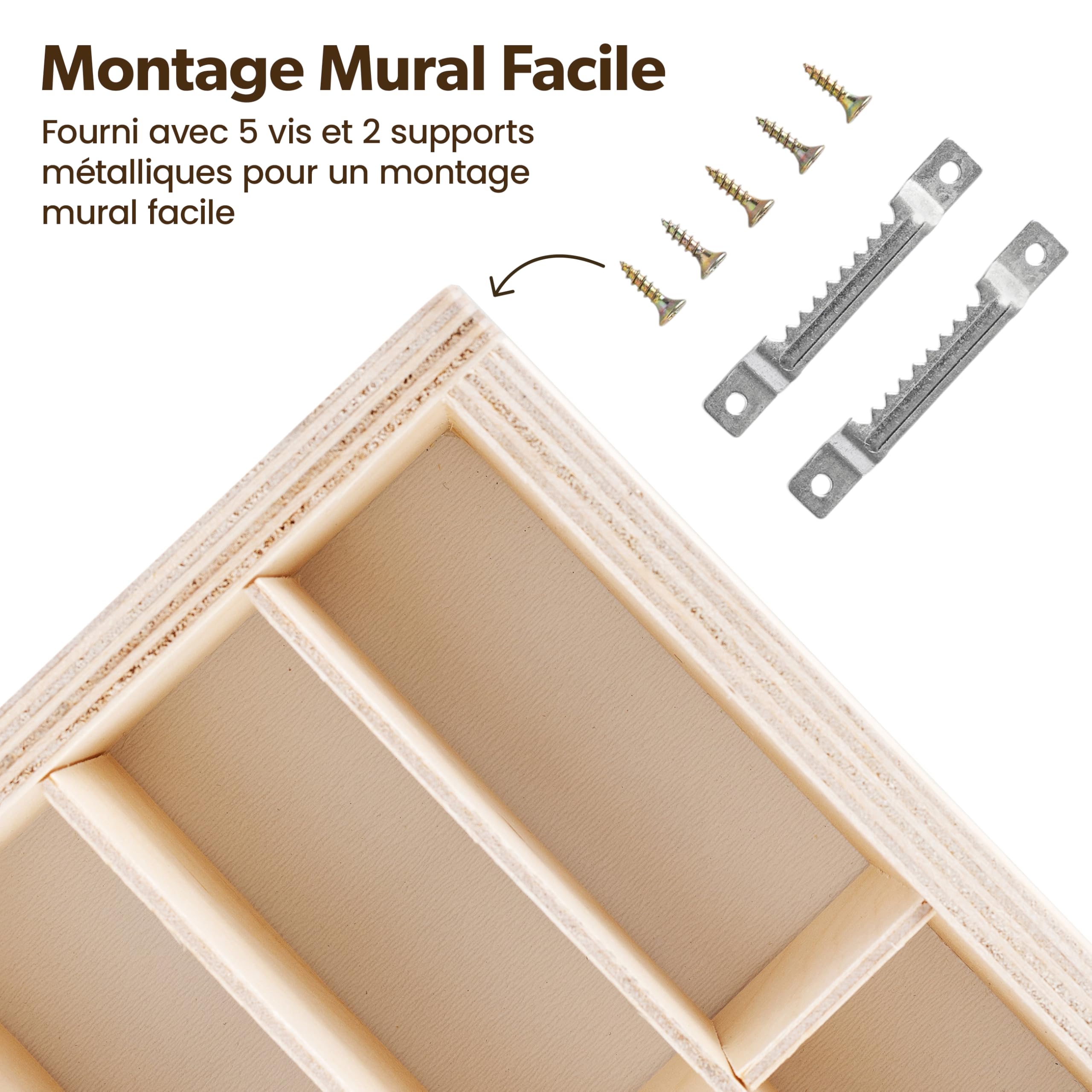 Creative Deco Étagère de Collection en Bois pour Petites Voitures – 54 Compartiments Réglables | 60 x 40 x 5,5 cm | Contreplaqué Naturel | Étagère Murale Verticale pour Figurines