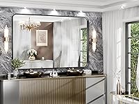 Vista 63 de Hasipu Espejo de baño LED con luces de 40 x 26 pulgadas, espejo de luz con marco de metal negro para tocador, antiniebla, regulable, 3