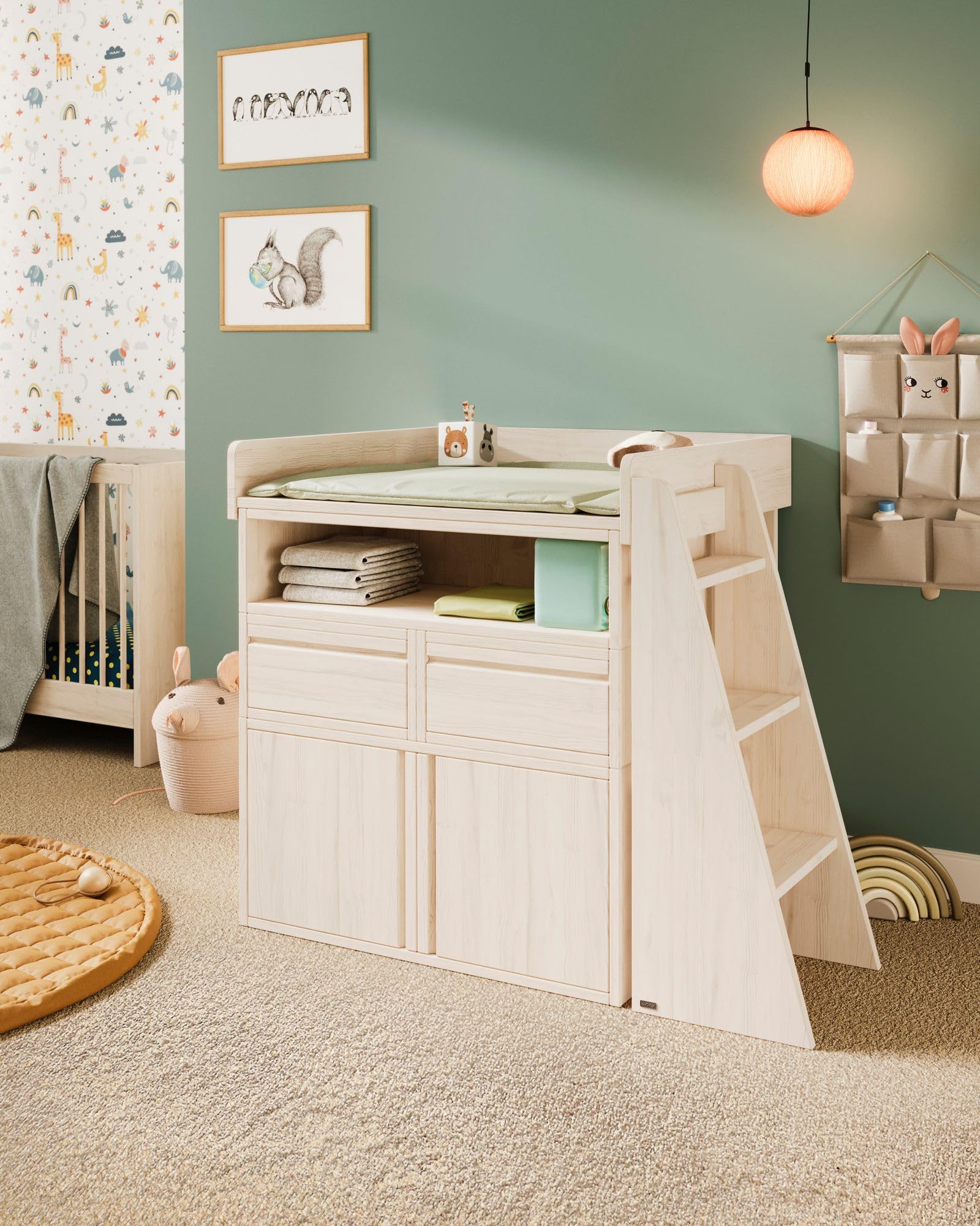BioKinder Treppenleiter Leiter für Wickeltisch Trittleiter für Kinder aus Bio-Massivholz | 90 x 40 x 31 cm
