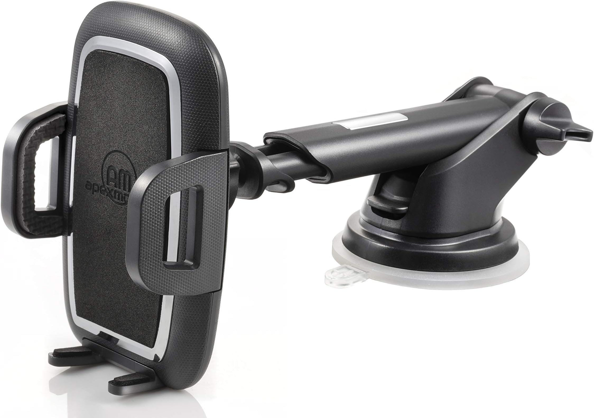 APEXMOUNT Cell Phone Car Holder with Adjustable Durable Holder Size Up to 7”, Powerful Dashboard/Windshield Suction with Extension Arm, Compatible with iPhone, Samsung and All Smartphones.(Chrome)