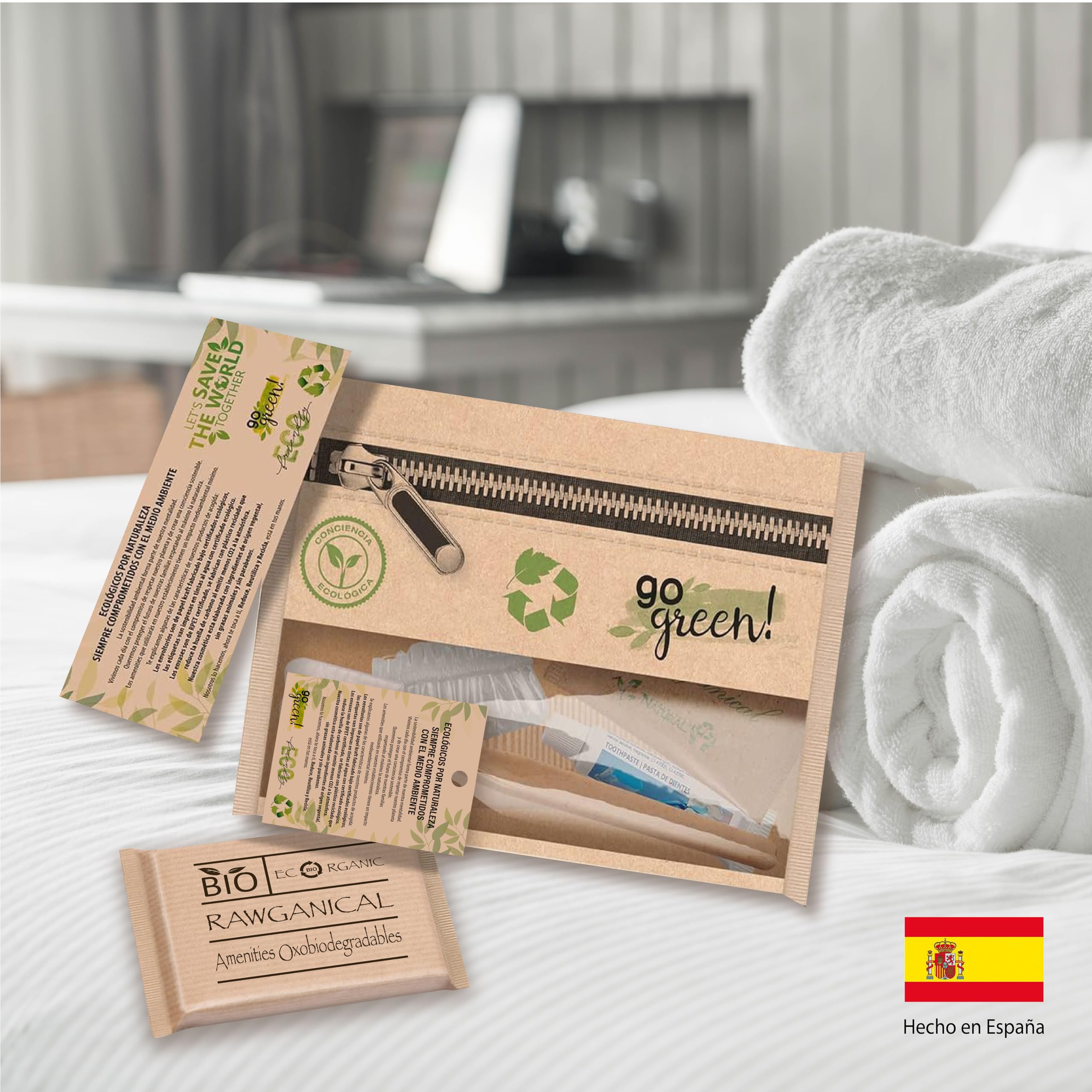 75 Sets de bienvenida hotel 5 piezas| 100% Ecológico| Neceser Bio Eco| Set higiéne personal para hotel ecológico| Amenities de bienvenida para hoteles