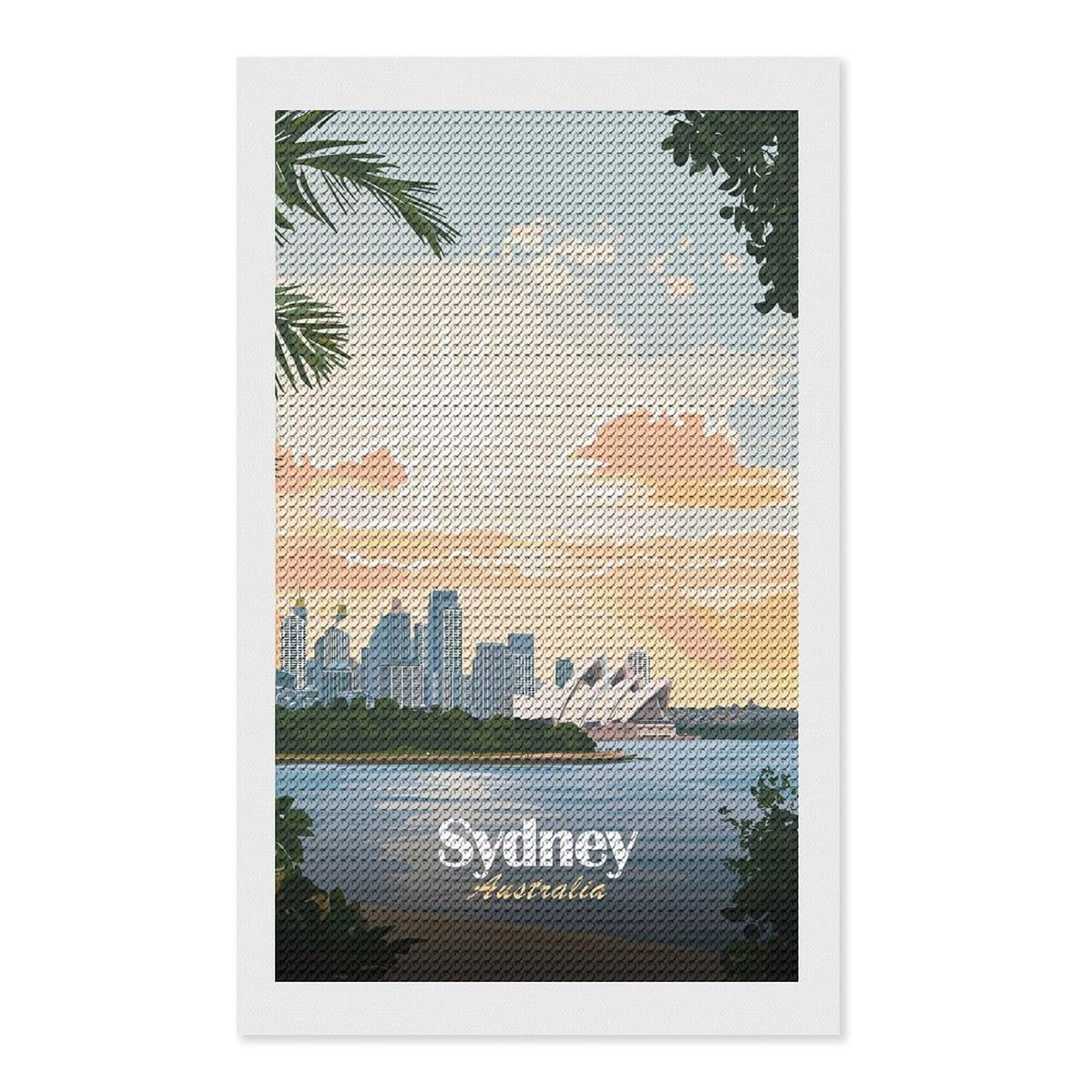 Junmoney Sydney Opera House Sunset Diamond Art Kit 12"x20", Bedroom Decor, Adhesive Canvas, Full Kit Included, Thoughtful Present, Birthday Gift