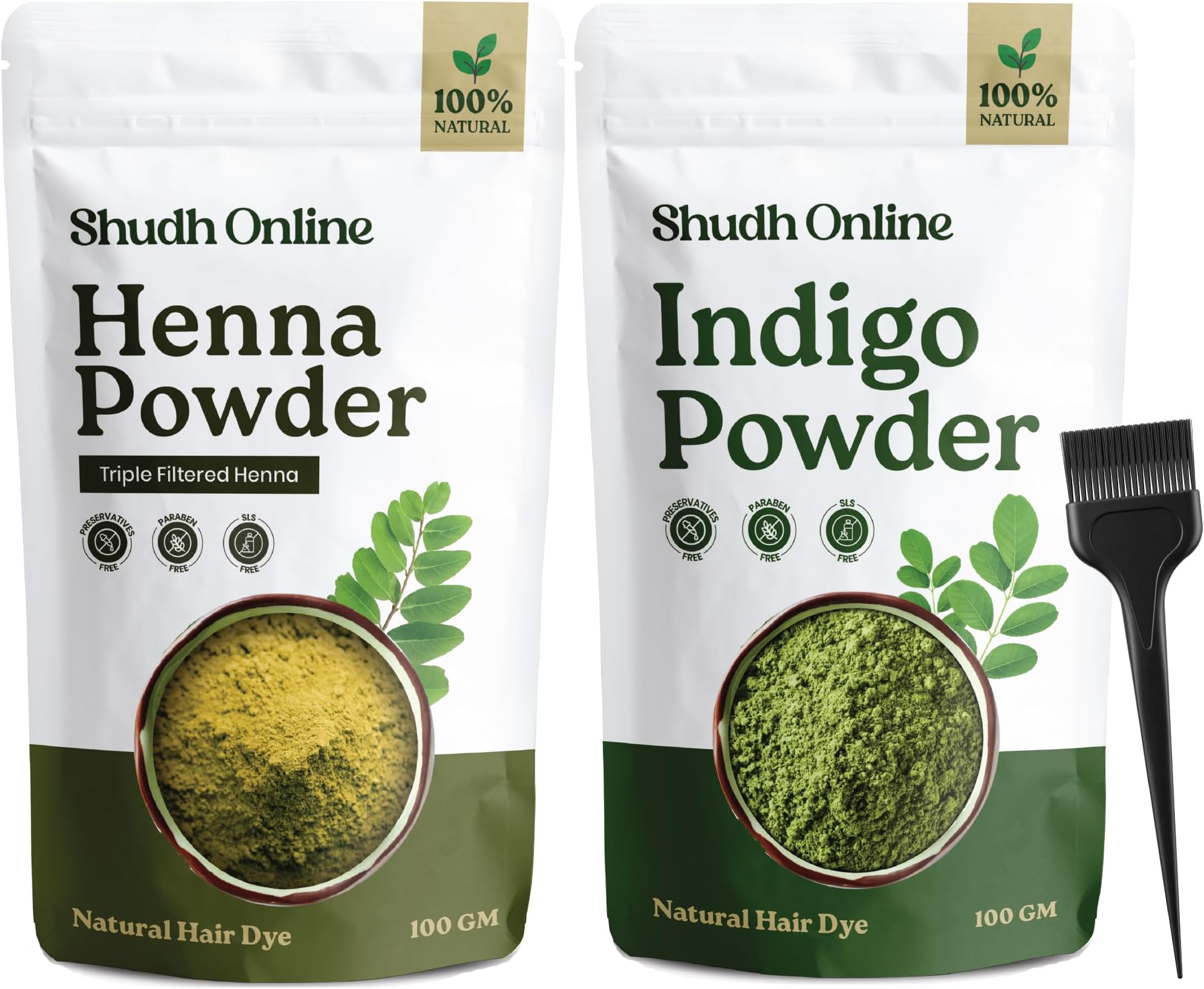 Shudh Online Indigo and Henna Powder Organic for Hair Colour (100 Grams each - 200 grams), Avuri and Mehandi, Neela Amari, Natural Mehndi, Cassia Obovata, Neel Patti, Neelayamari, Neli Aku