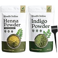 Vista 1 de Polvo índigo orgánico y negro de henna en polvo para el cabello (7 oz - 3.5 oz cada uno) - Índigo de henna natural para tinte de cabello
