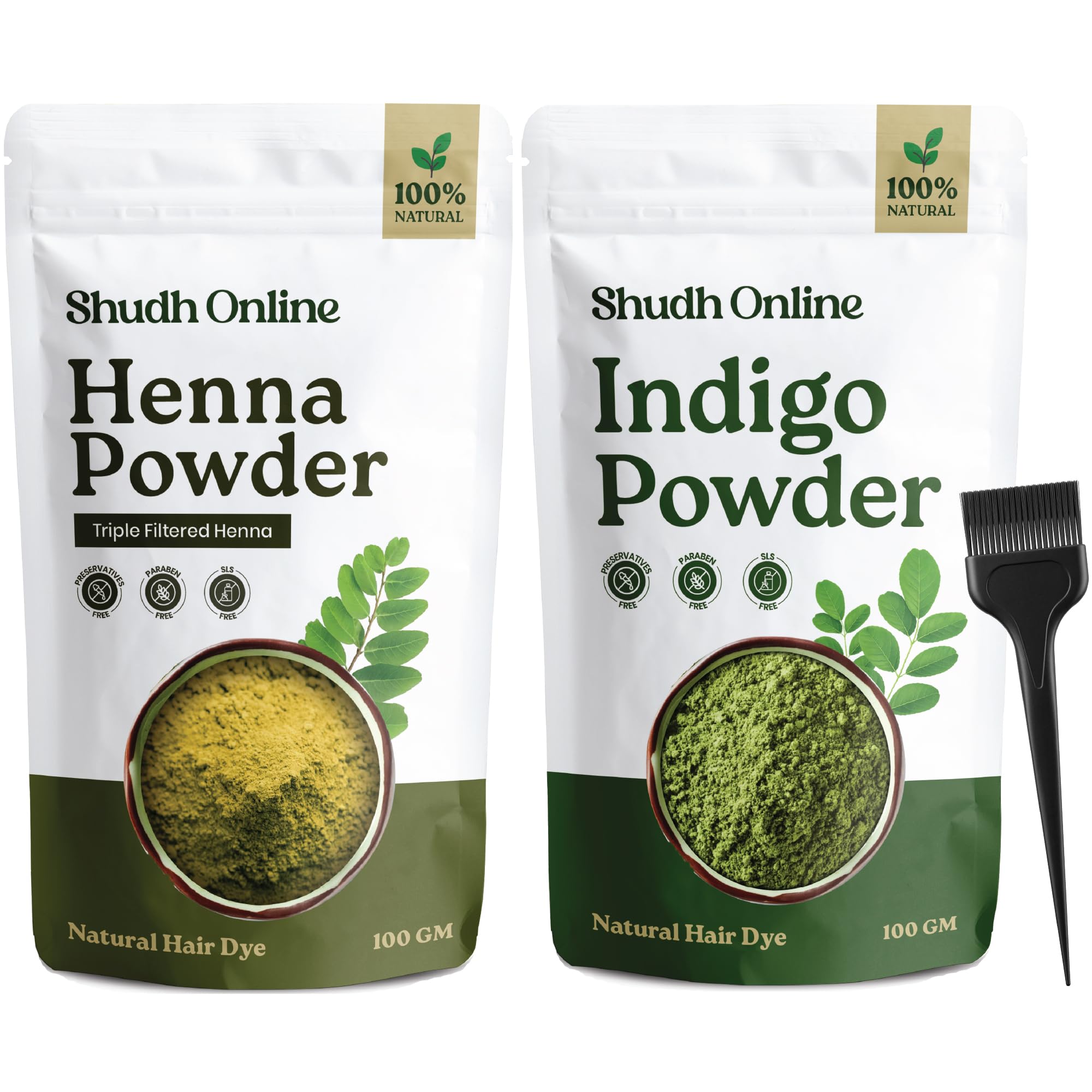 Shudh Online Organiczny proszek indygo i czarna henna w proszku do włosów, 200 g, naturalna henna indygo, do farbowania włosów, kolor czarny, 200 g