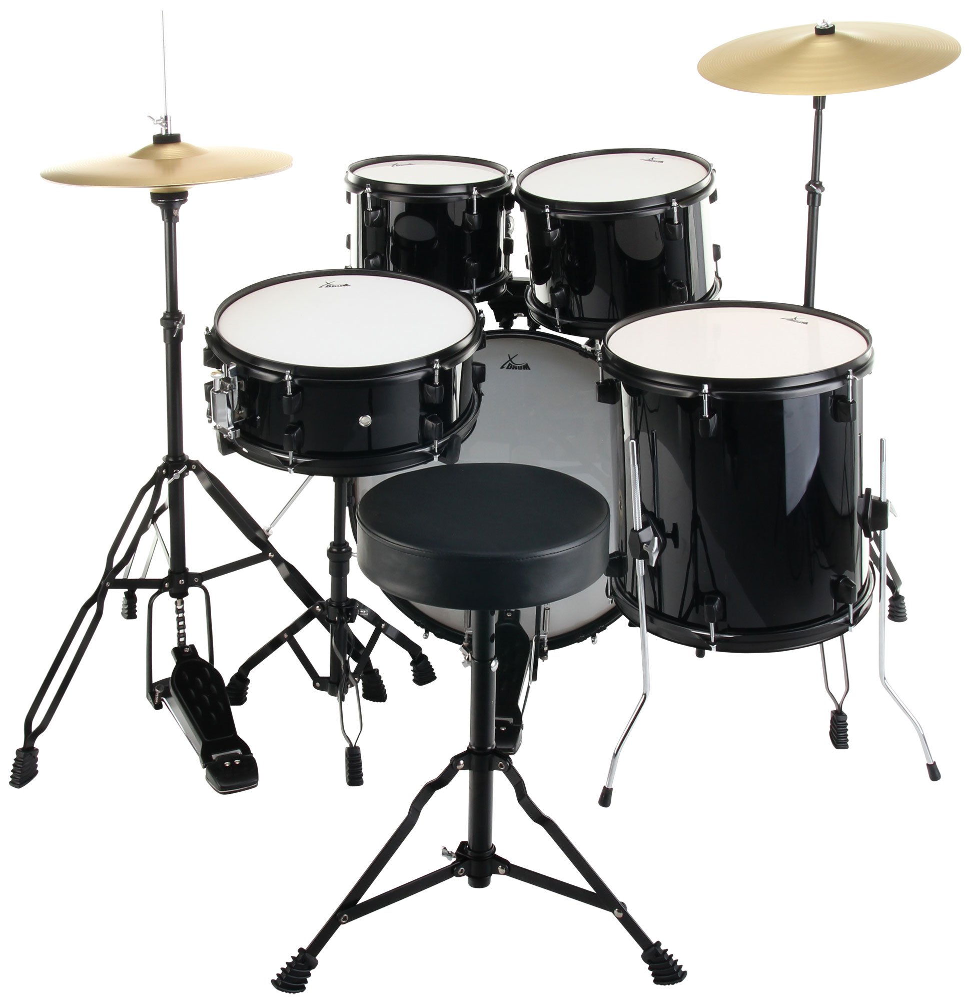 XDrum Rookie 20" Studio Batteria Completa Black - Ideale per Principianti - Hardware Elegante in nero - Incl. Bacchette, Istruzioni di Montaggio e Scuola di Batteria - Nero