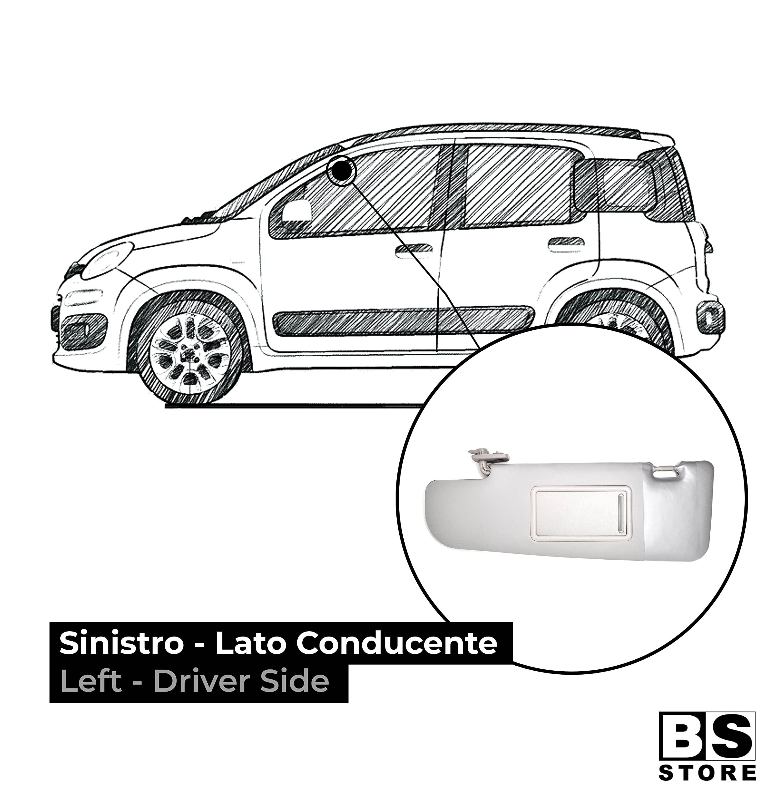 BSSTORE Parasol Pantina para Panda desde 2012 en adelante | con espejo y bolsillo izquierdo - lado del conductor