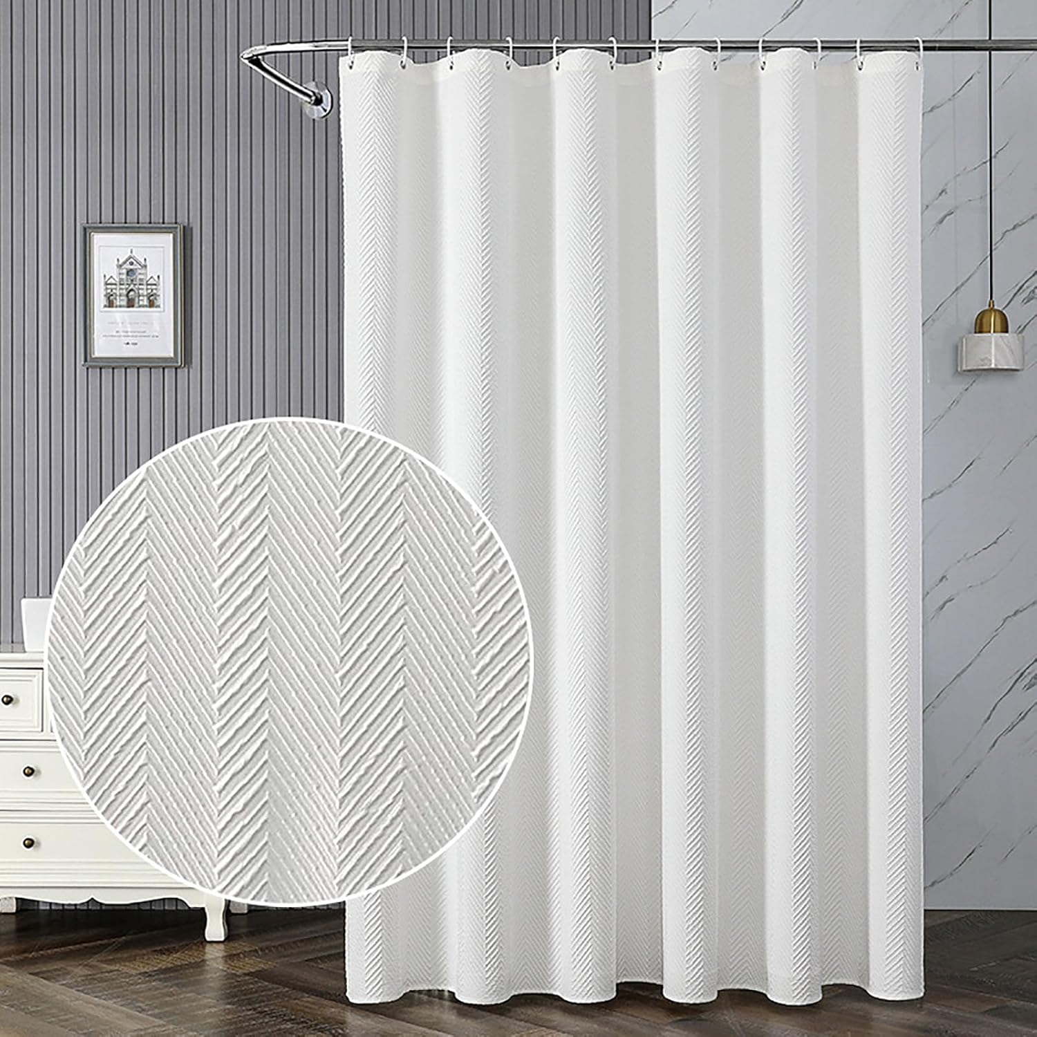 Amazon.com: MEHOFOND White Shower Curtain Fabric Textured Herringbone ...