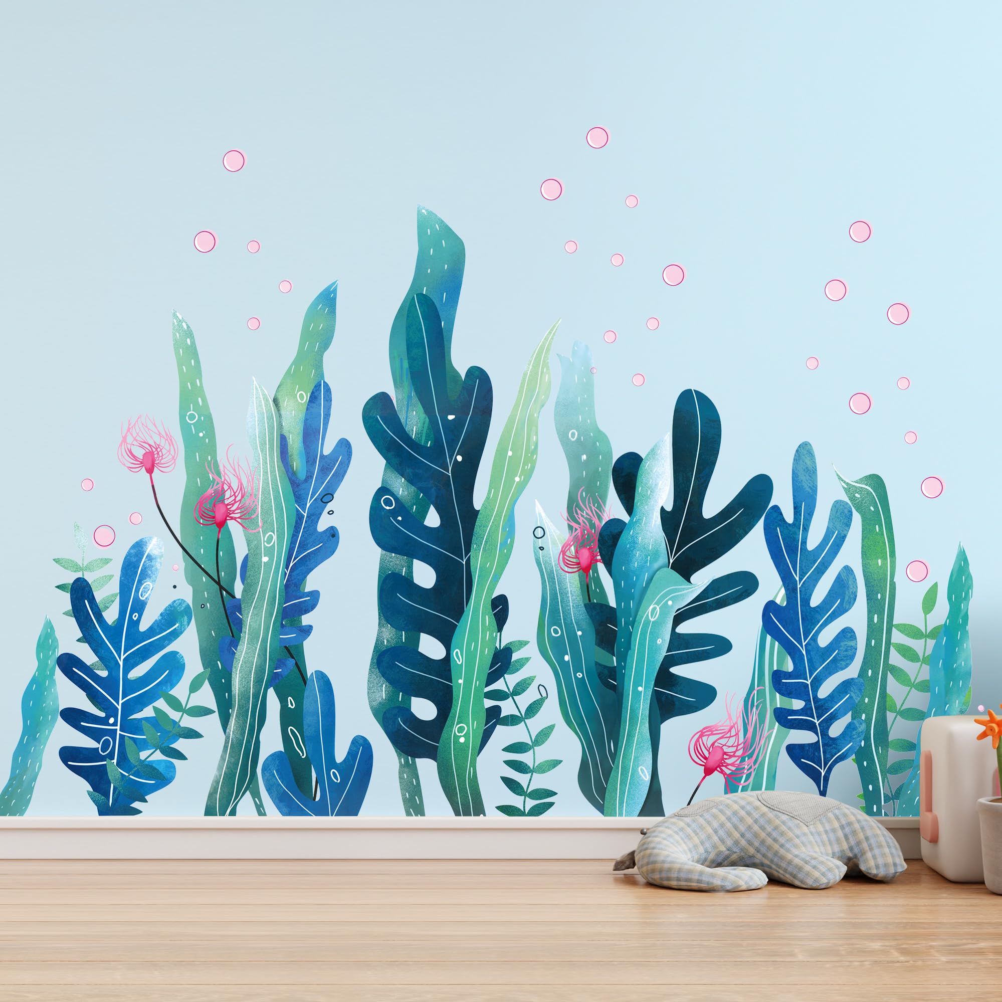 Amaonm Creative Cartoon Removable 3D Under The Sea World Nature Scenery Wall Stickers Ocean Grass Colorful Seaweed Baseboard Wall Decal for Wall