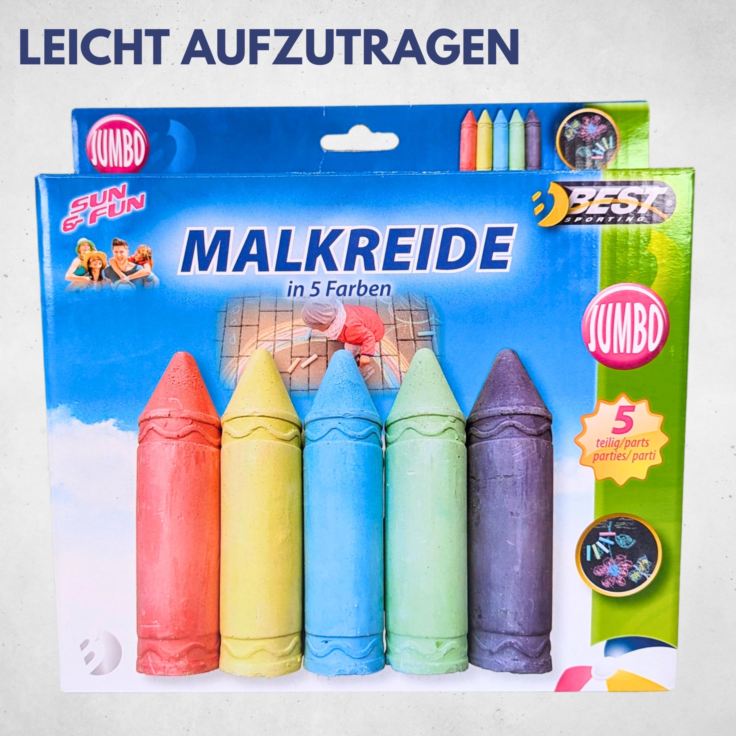JOYIN 6 stuks jumbo stoepkrijt met 6 kleuren, wasbaar, voor kinderen, niet-giftige kunstbenodigdheden, buitenspellen, speelplaatsaccessoires