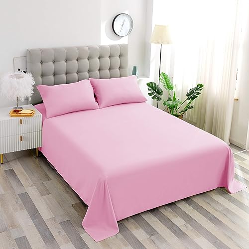 Miniatura 1 de Xtream Fabric Juego de sábanas, juego de sábanas de algodón de 800 hilos, 1 sábana encimera y 2 fundas de almohada (rosa, Queen)