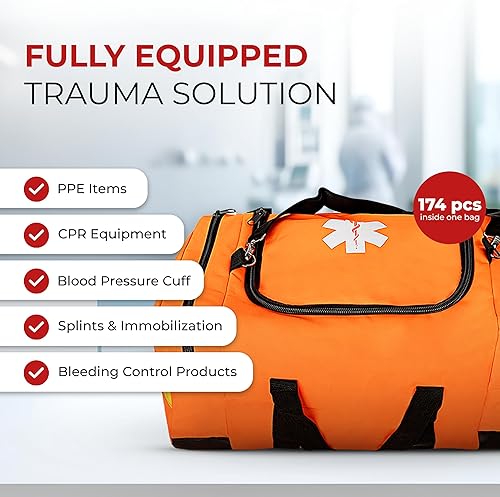 Miniatura 4 de Bolsa de trauma EMT grande  Kit de primeros auxilios totalmente abastecido con torniquete, gasa, máscara de RCP, tijeras de trauma y suministros