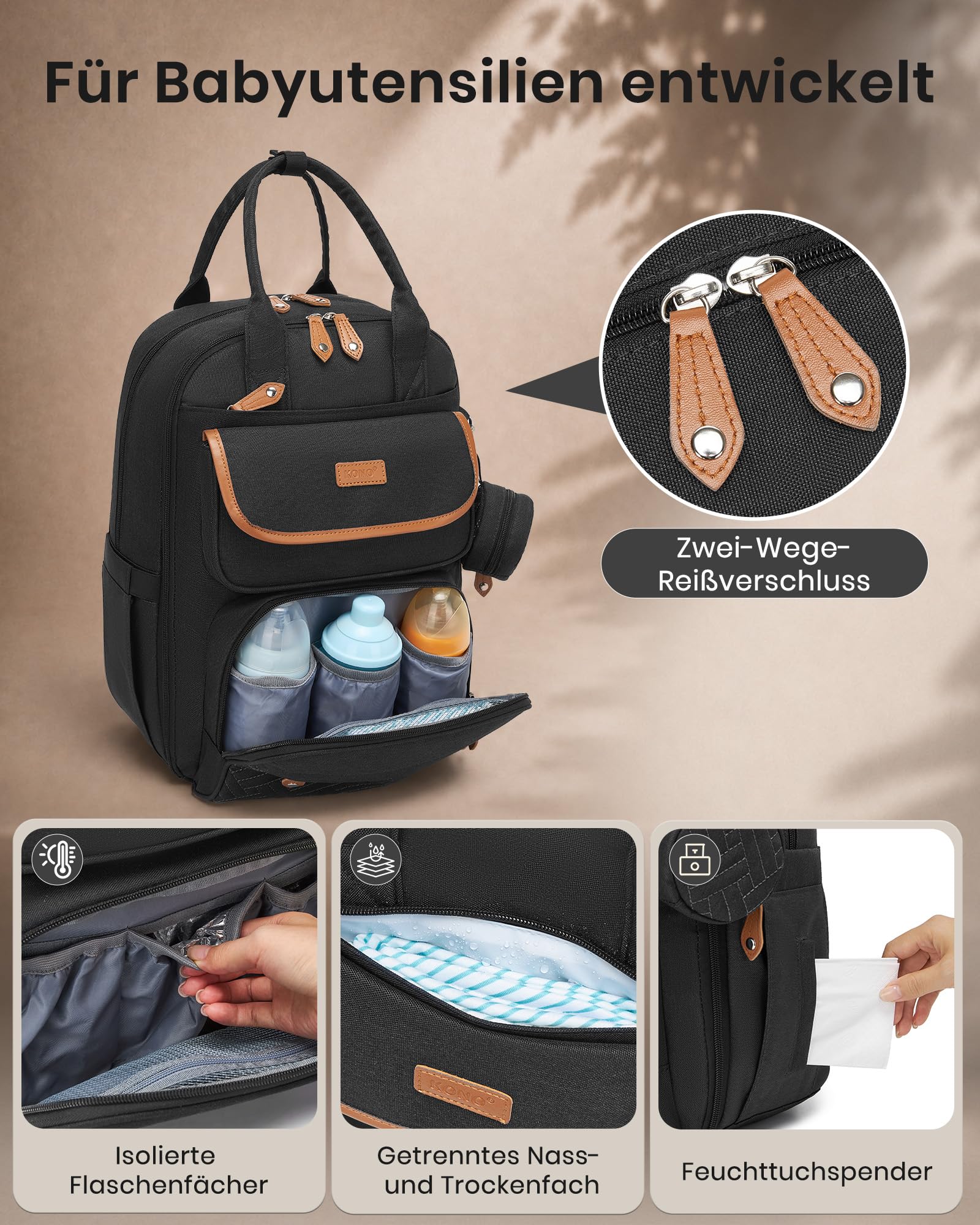 KONO Wickeltasche Rucksack Groß Wickelrucksack Diaper Bag für Mama Papa