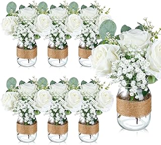 Yuxung 43 Pcs/ 6 Set Rose Mason Jar Table Centerpiece Mason Jar Vases Fa...