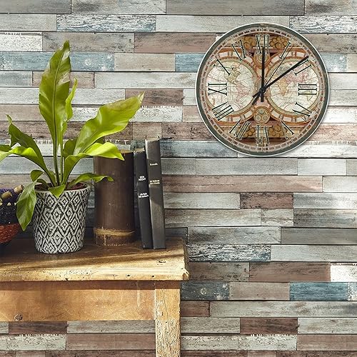 Miniatura 5 de Reloj de pared redondo rústico con mapa del mundo retro clásico, de 12 pulgadas, de cuarzo, funciona con pilas, silencioso, mapa del mundo, bandera