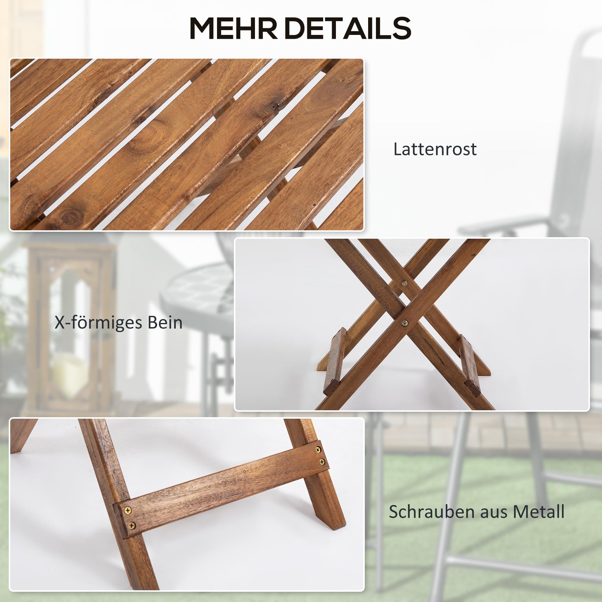 Outsunny Lot de 2 tables d'appoint d'extérieur pliables en bois pour jardin, balcon, teck, 45 x 45 x 45 cm