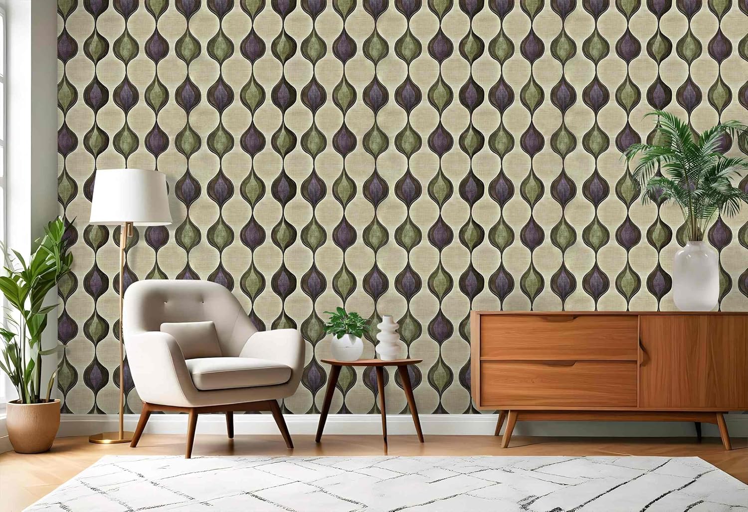 Mid-Century Geometric Peel and Stick Wallpaper, Modern Vintage Self-Adhesive Vinyl Wallpaper for Home Decor – Waterproof, 17.7" x 236"