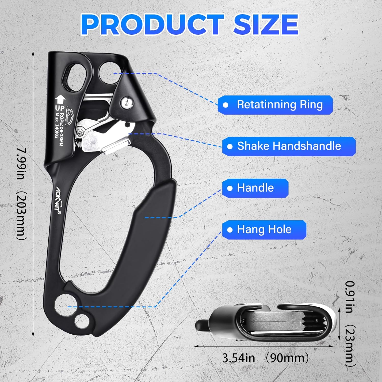 Hand Ascender for Outdoor Rock Climbing Ascender Strong Rappelling Gear for 8-13mm Rope Climbing Equipment for Tree Climbing Mountaineering Caving Adventures (Right Hand)