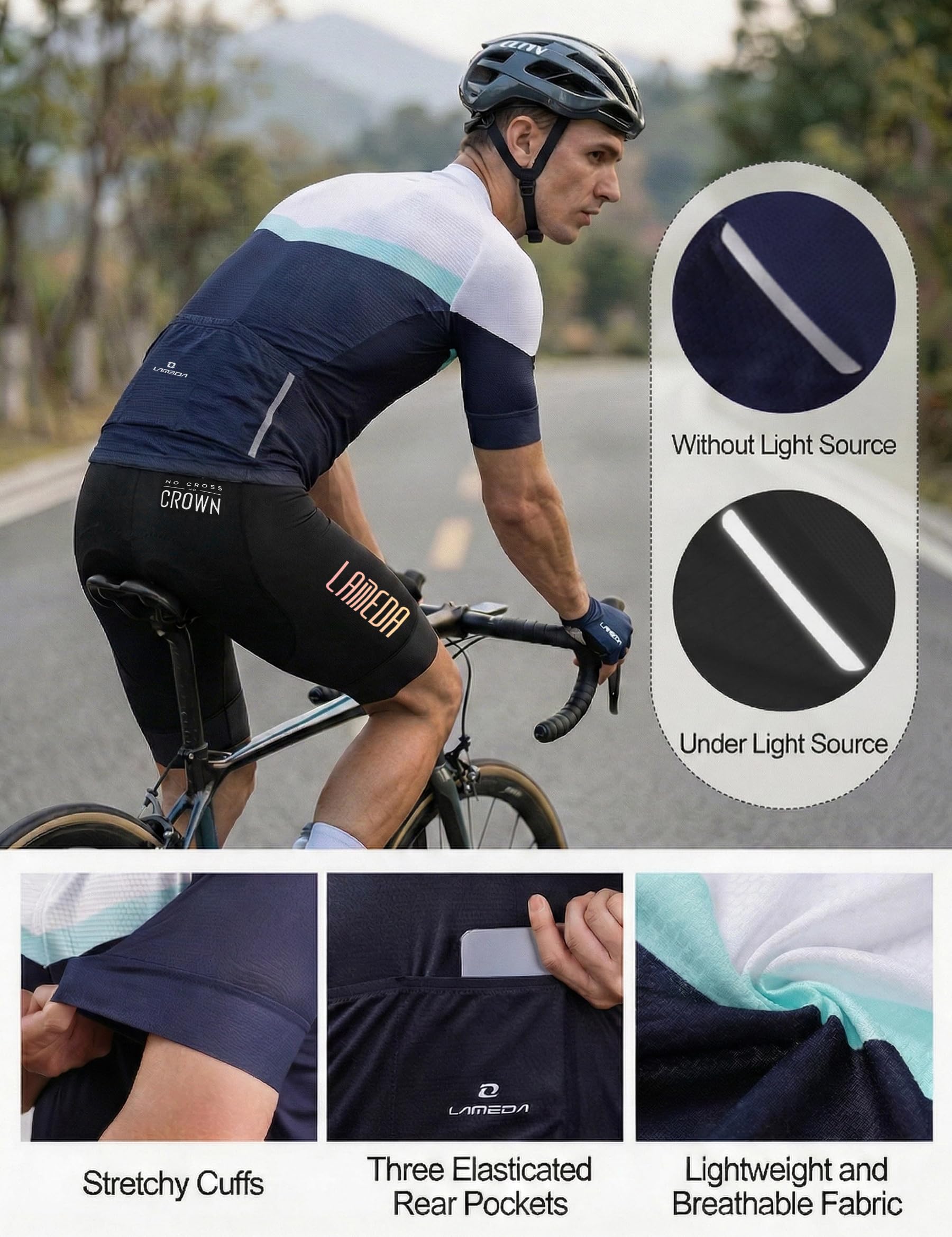 LAMEDA Maillots de Cyclisme d'été Homme Manches Courtes Respirant VTT Vêtements Léger et à Séchage Rapide Confortable Élastique Multi - Poches Multicolore