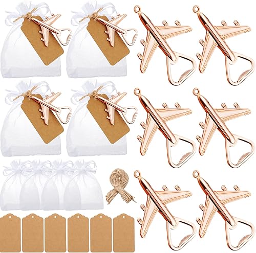 Abrebotellas de avión, 50 unidades, abridor de botellas de aviación para veteranos, abridor de botellas de baby shower, con etiqueta de escort de