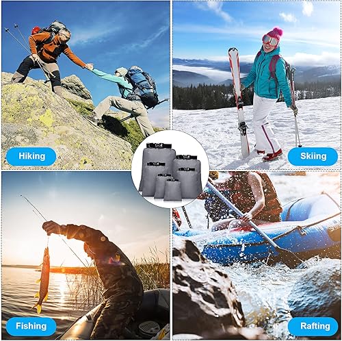 Miniatura 7 de Juego de bolsas secas impermeables de 15 L+ 8 L +5 L+4 L+3 L+ 2 L sacos ligeros y correa de hombro larga ajustable para kayak, rafting, canotaje