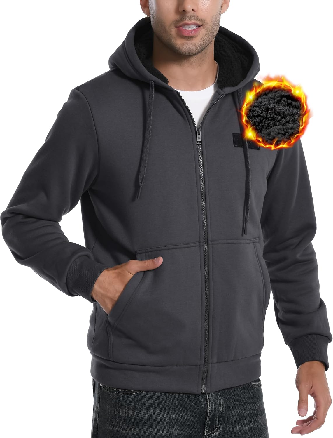 Pioneer Camp Men's Sherpa Lined Hoodie Full Zip Up Heavyweight Hooded Jacket Sweatshirt Fleece Fall Winter Coat with Pocket - Image 3