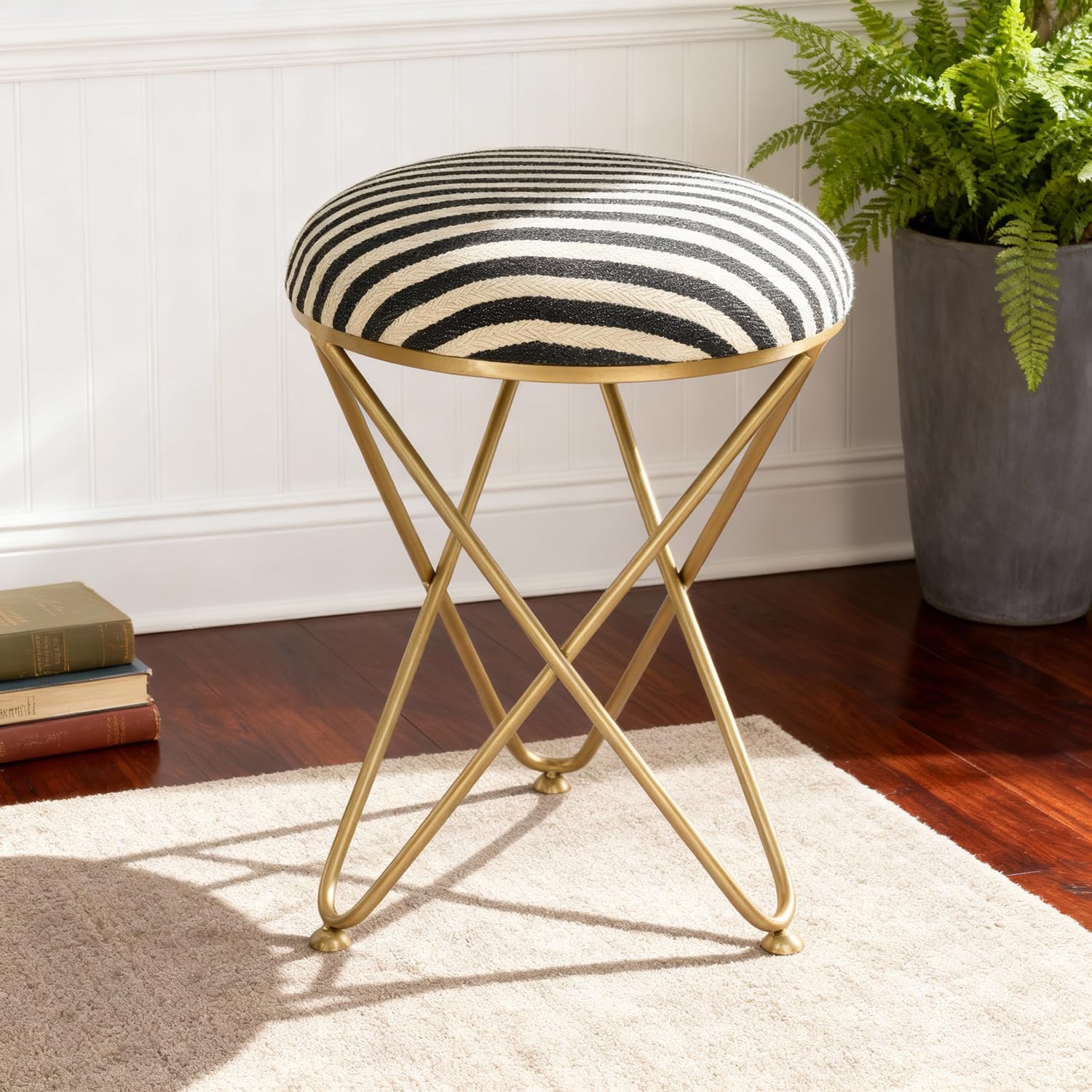 Wakefit Ottoman Stool | Metallic Pouffe Footrest for Living Room, Bedroom & Side Table | Durable & Stylish | 22 Inch | Black Cross | Set of 1-image-48