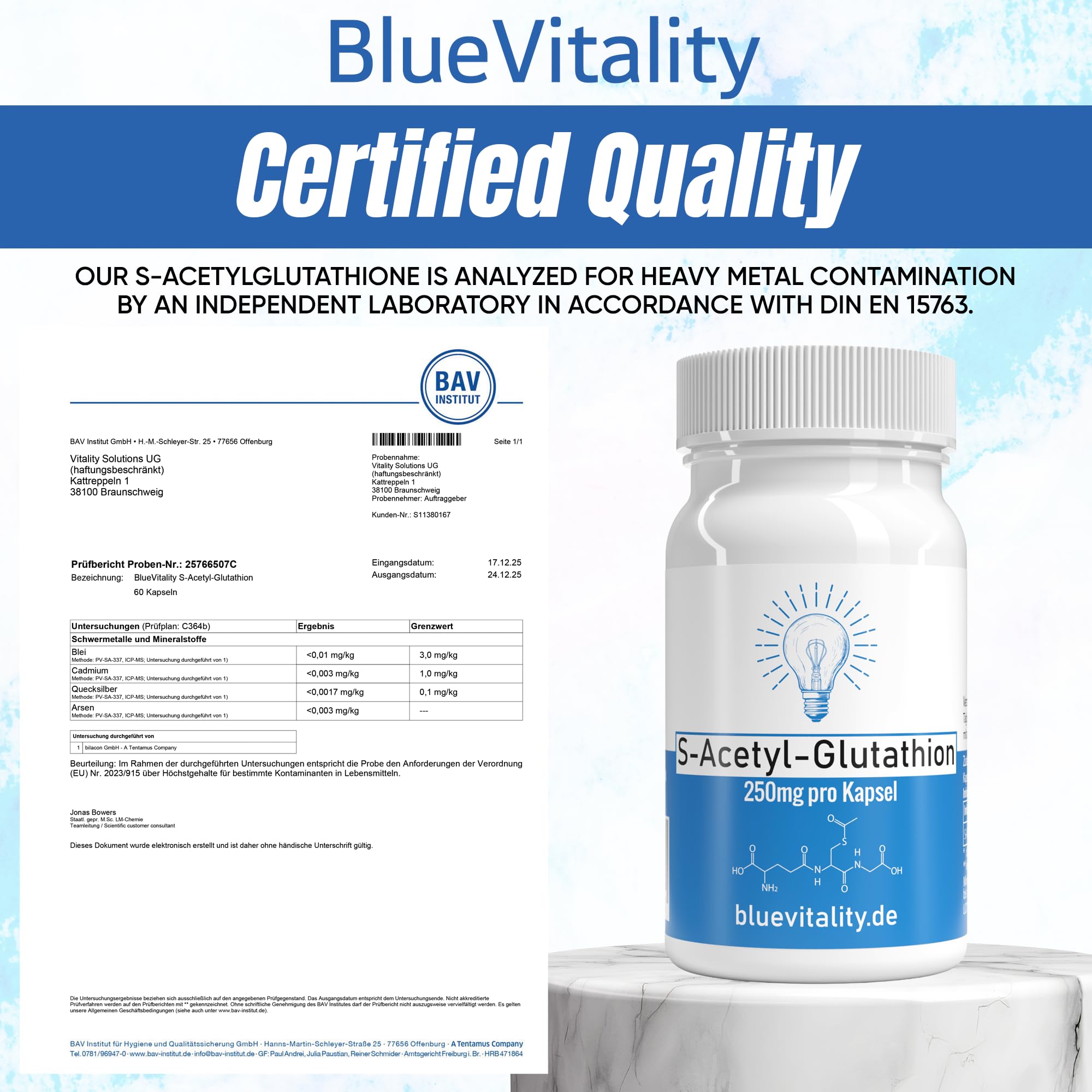 S-Acétyl Glutathion | 250 mg par gélule | 60 gélules | hautement dosé & stabilisé | Haute biodisponibilité | végan & testé en laboratoire