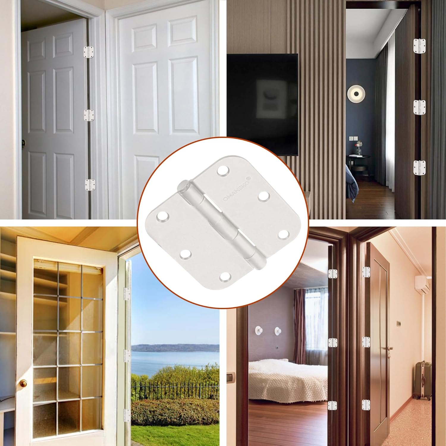 18 Pack Door Hinges, 3.5 x 3.5 Inch White Hinges for Wood 5/8'' Radius Corners Interior Door Hinges, 3 1/2 Inch Hinges for Residential Doors