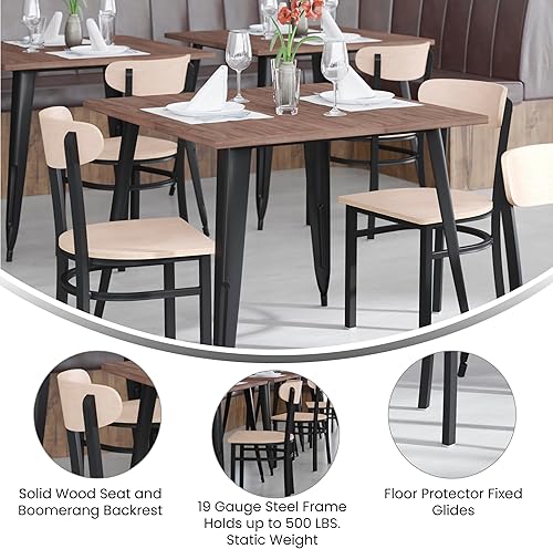 Miniatura 103 de Flash Furniture Wright - Silla de comedor de grado comercial, asiento de madera maciza con acabado de nogal y respaldo de boomerang, 500 libras de