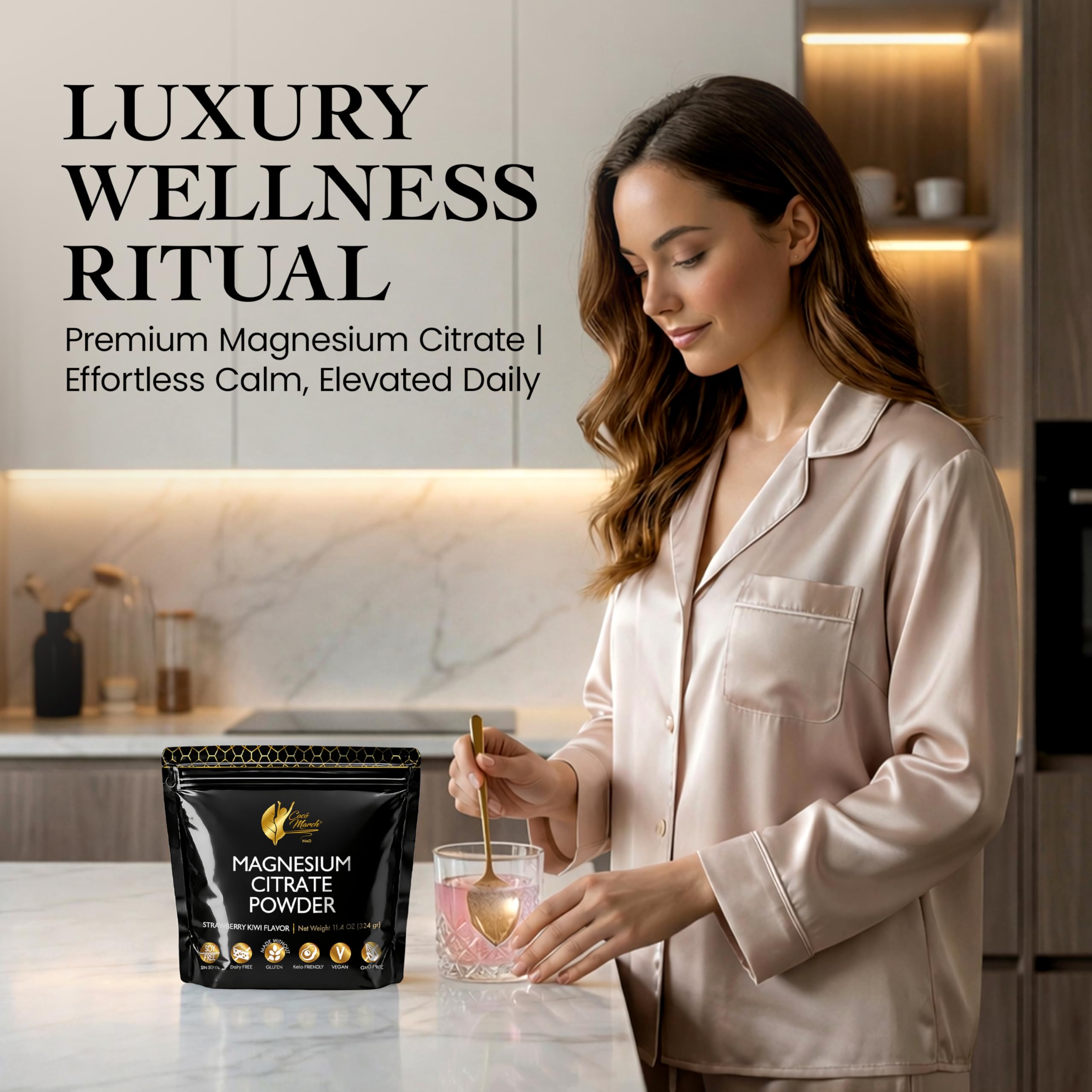Cocó March N.M.D Polvo de Magnesio Rosa – Favorece el sueño reparador, la relajación y la función cerebral – Suplemento vegano sabor fresa, apto para dieta keto – 45 raciones
