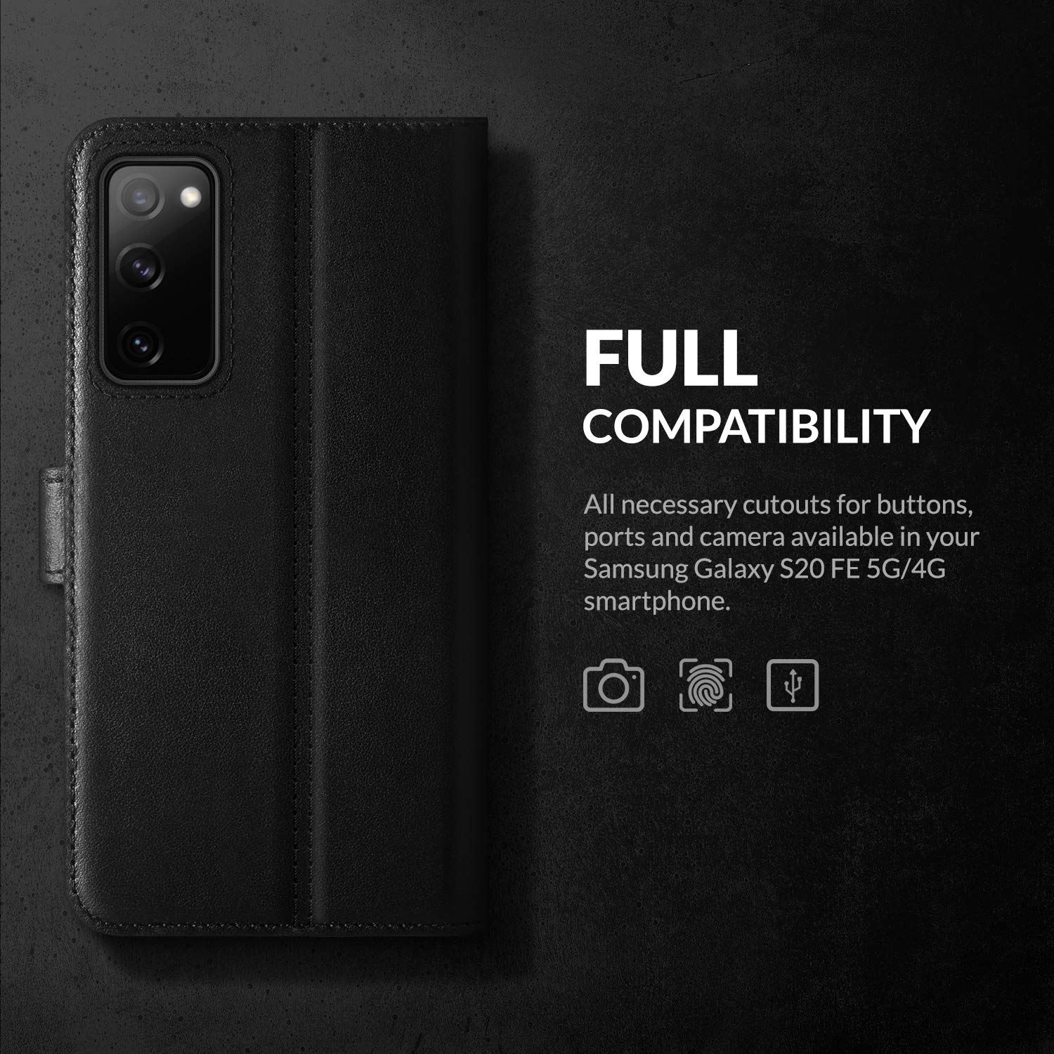 SURAZO Etui na telefon komórkowy Samsung S20 FE – etui ochronne z prawdziwej skóry premium z funkcją stojaka, przegródką na karty, ochroną RFID, czarne, składane etui z klapką, ręcznie wykonane do