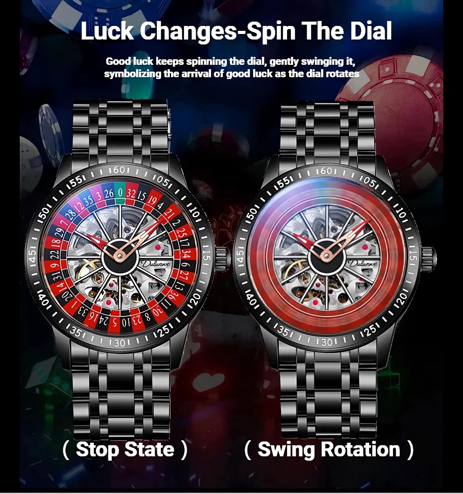 Drehbares Zifferblatt mechanische Uhren für Herren Luxus hohl Skelett Trendy Automatikuhr Wasserdicht Leuchtende Persönlichkeit Armbanduhr