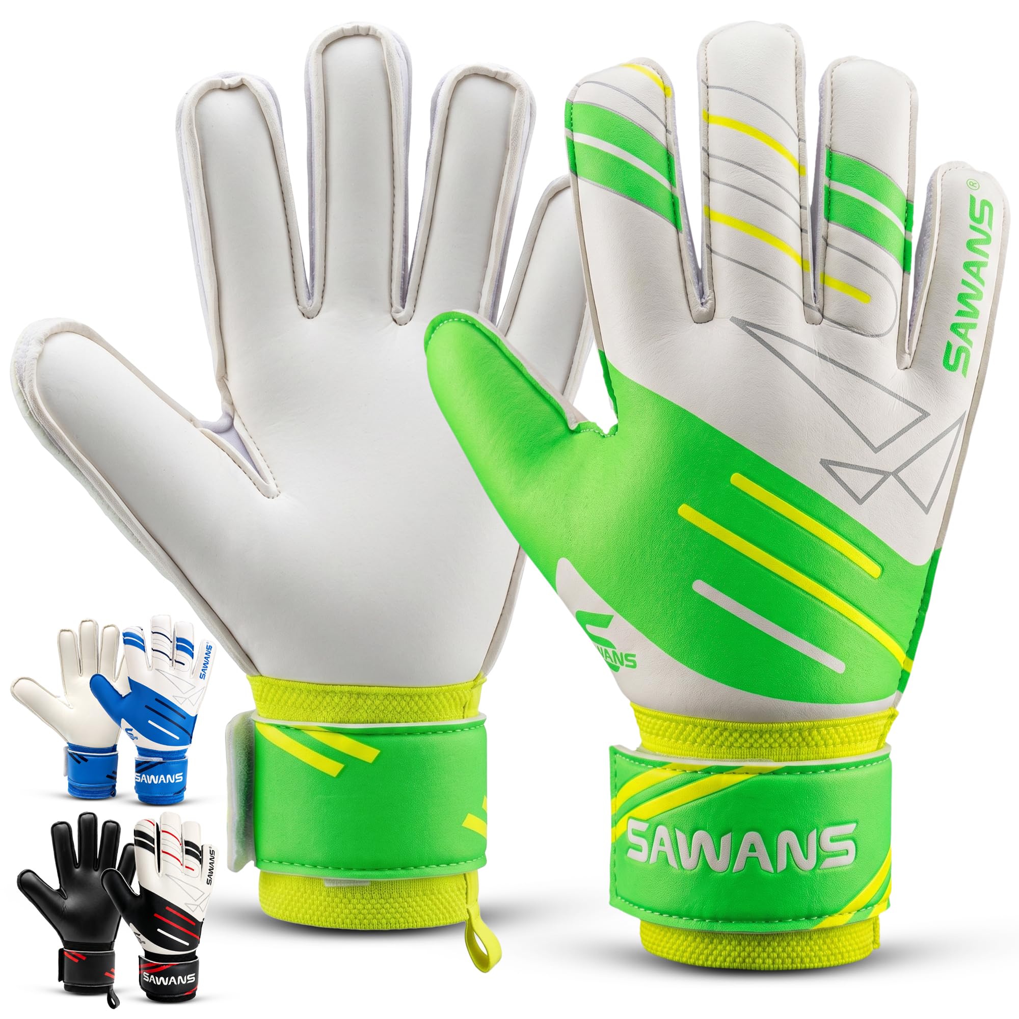 SAWANS Goalkeeper Gloves Kids Youth Adults | Professional Goalie Gloves With Finger Spine Protection, Latex Palm, Wrist Support | Training & Match Football Gloves