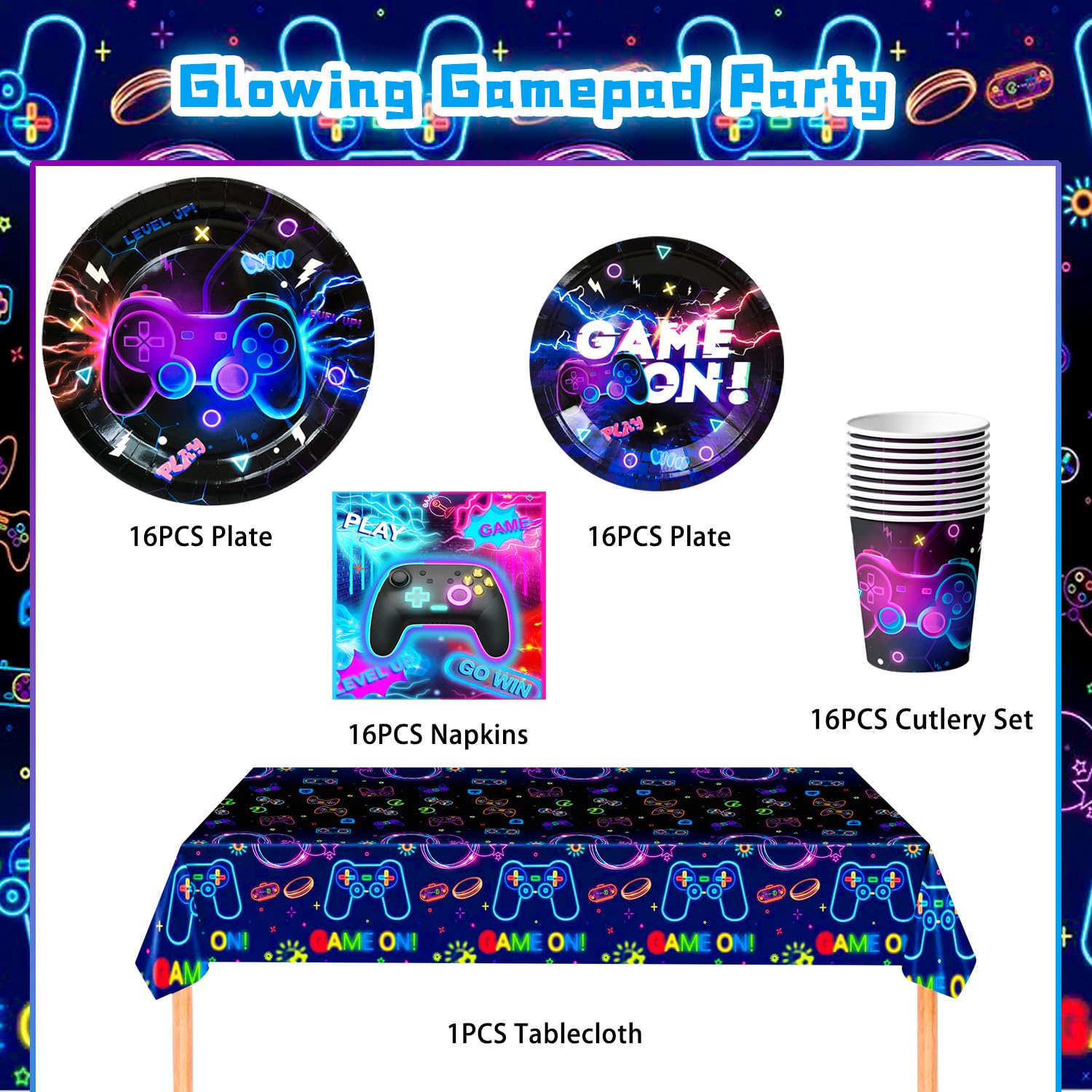Vaisselle de Fête Jeu Vidéo, Fournitures de Fête D'anniversaire de Jeu - Assiettes Serviettes Nappe etc Vaisselle de Decoration Anniversaire Jeu Vidéo Décoration D'anniversaire Jeu Vidéo pour Garçons