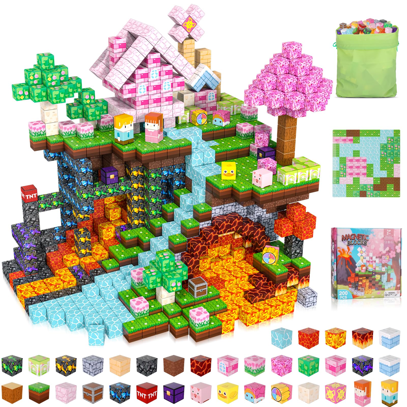 ACELIFE Blocchi magnetici da costruzione 200 pezzi, giocattoli magnetici creativi STEM Magnetic Building Blocks giocattoli regali per bambini ragazzi e ragazze 3 4 5 6 7 8 anni